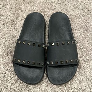 Valentino black stud slides